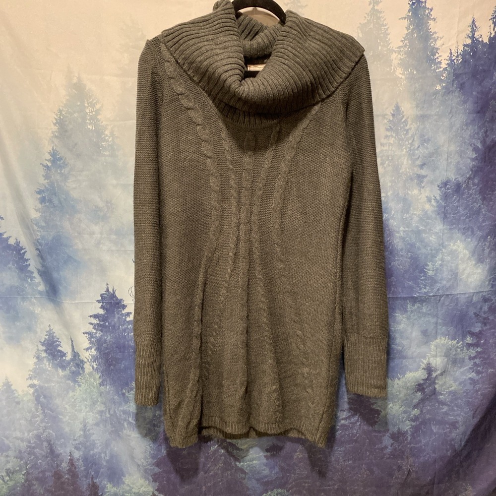 Pink Rose Knit Sweater Dress Gray Cowl Neck Button Long Sleeve Petite Large